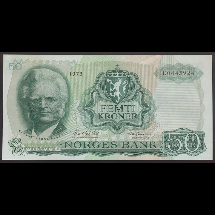 50 Kroner 1973 E Kv 0/01, lett flekk