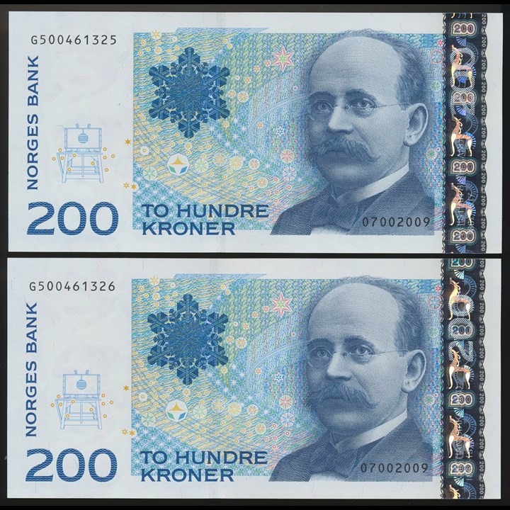200 Kroner 2009 G 2 Stk i rekkefølge Kv 0