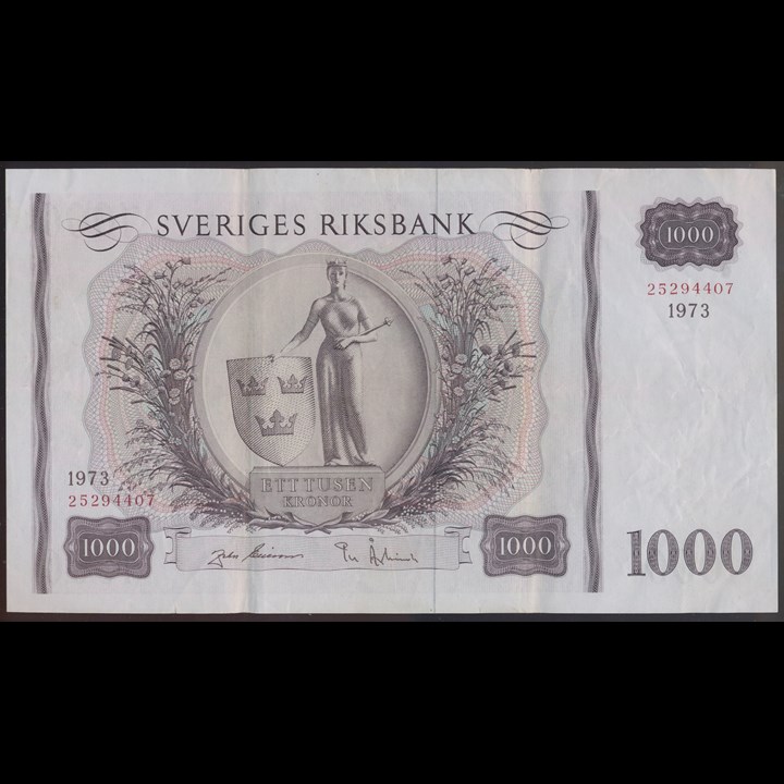 Sweden 1000 Kronor 1973 VF, 2 mm tear