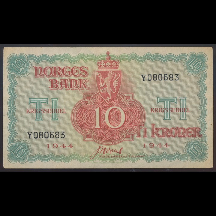 10 Kroner 1944 Y London Kv. 1/1+, 5 mm rift