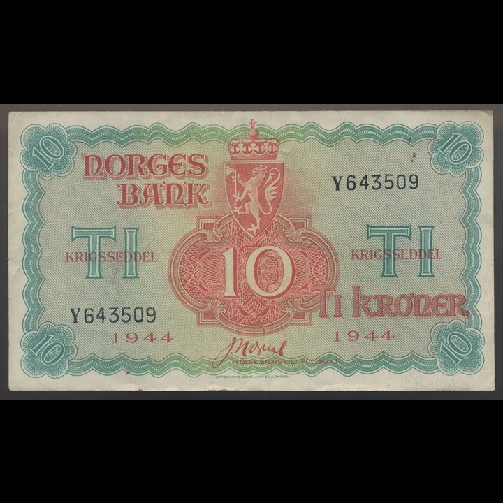 10 Kroner 1944 Y London Kv 1+, mikrorift