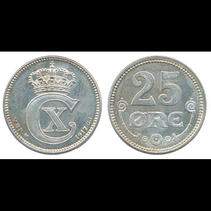 Denmark 25 Øre 1917 UNC, Key Date