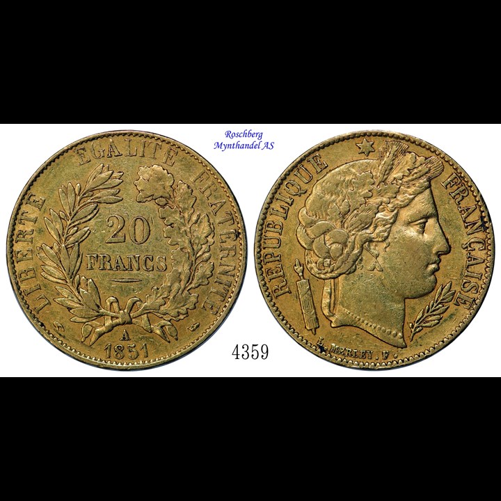France 20 Francs 1851 A XF