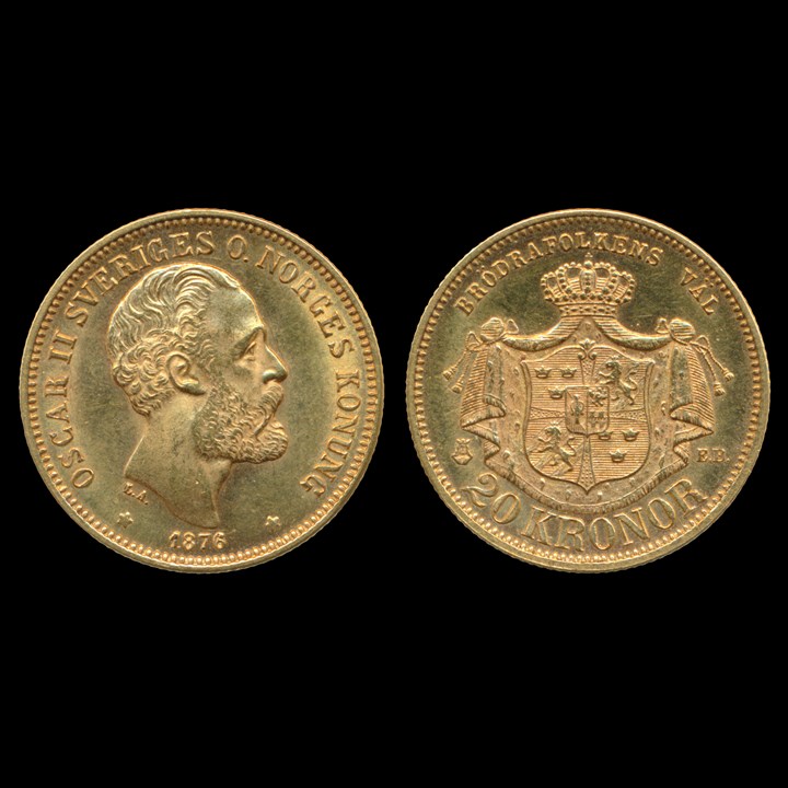 Sverige 20 Kronor 1876 Kv 1+/01, rens