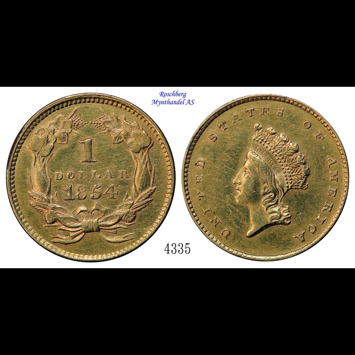USA 1 Dollar 1854 AU, Cleaned