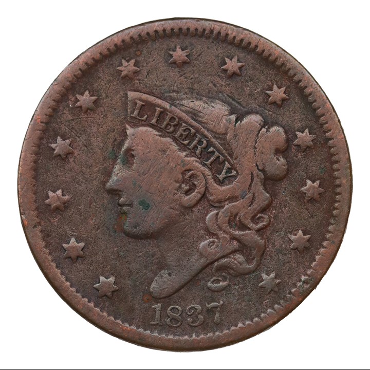 USA 1  Cent 1837 VF, Cleaned