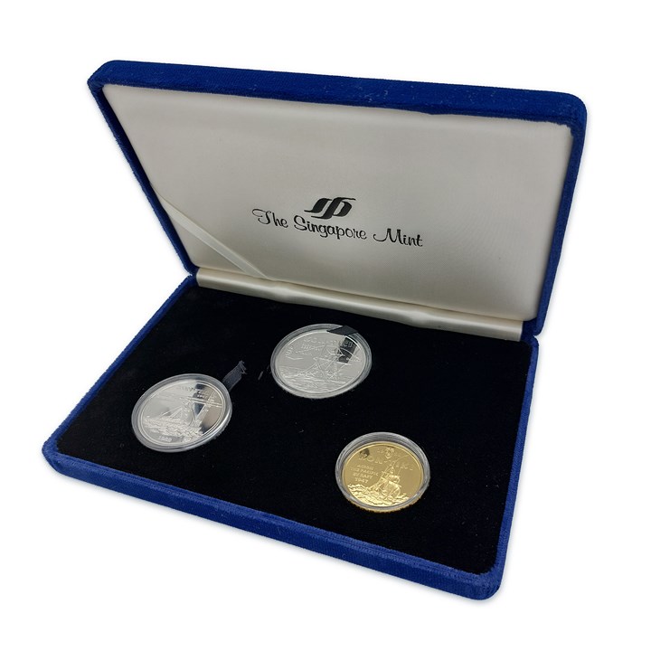 Komplett Kon-Tiki myntsett med gull, palladium og sølv mynt 