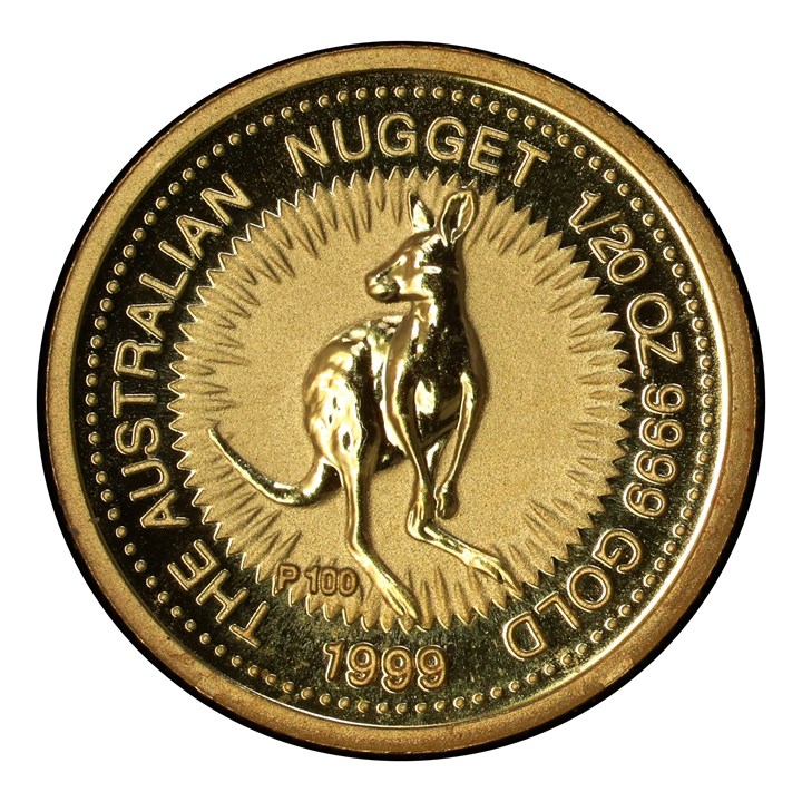 Australia $5 Australian Nugget tilfeldig år 1/20 Oz 9999 gull