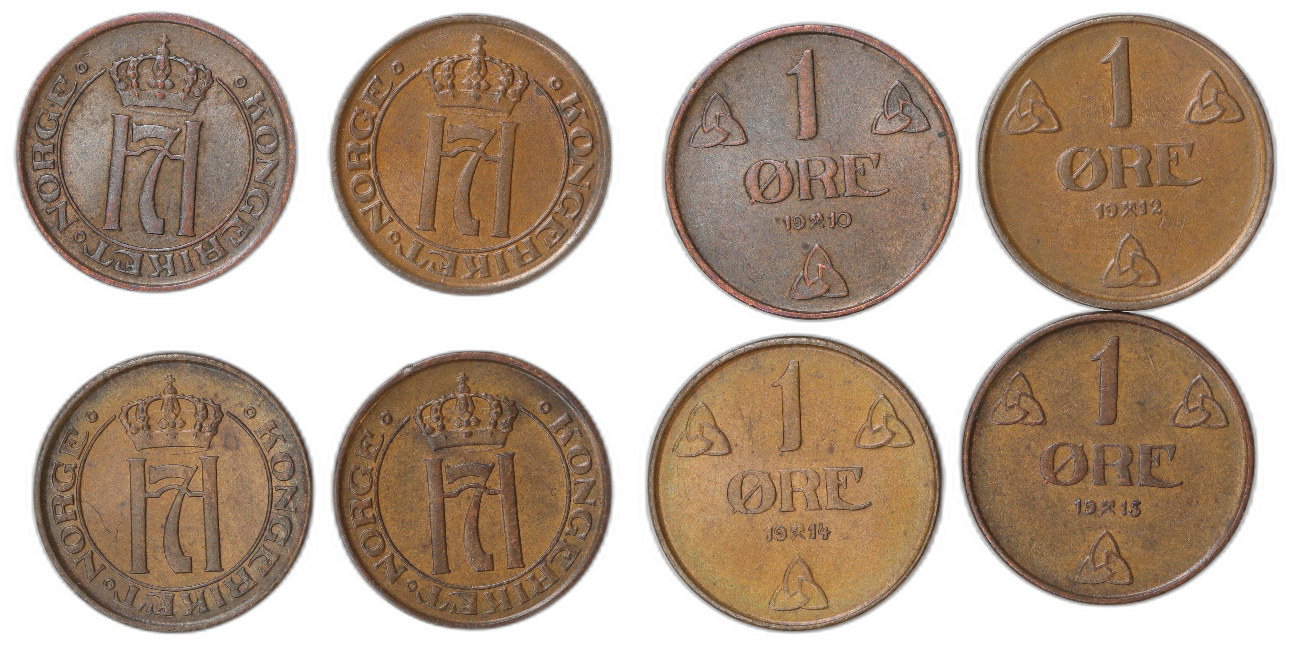 Norge 1 Øre 1910, 1912, 1914, 1915 Kv: 01