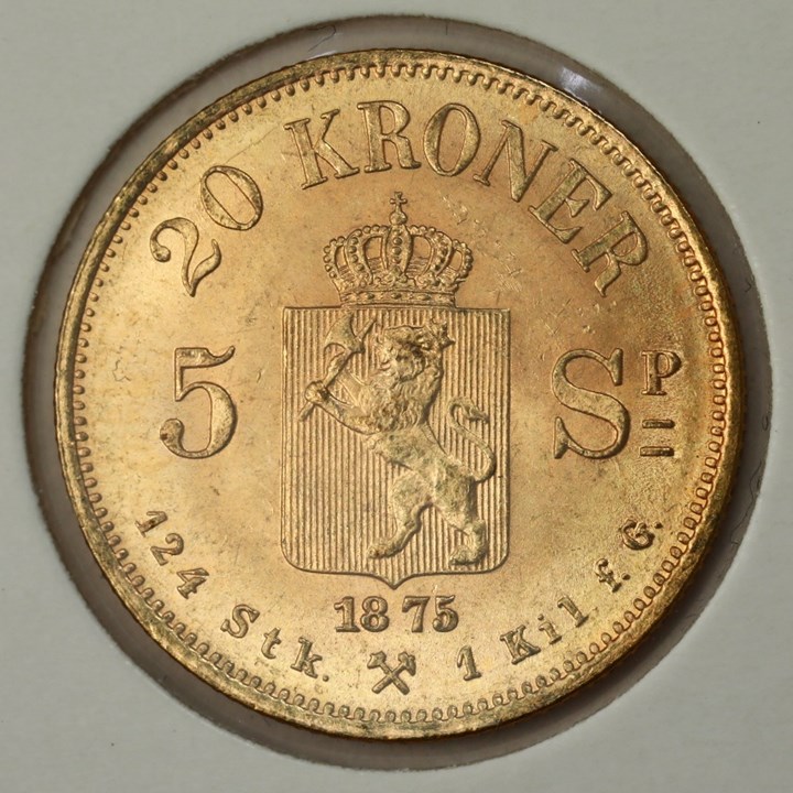 20 Kroner / 5 Sp. 1875 Kv 0/01