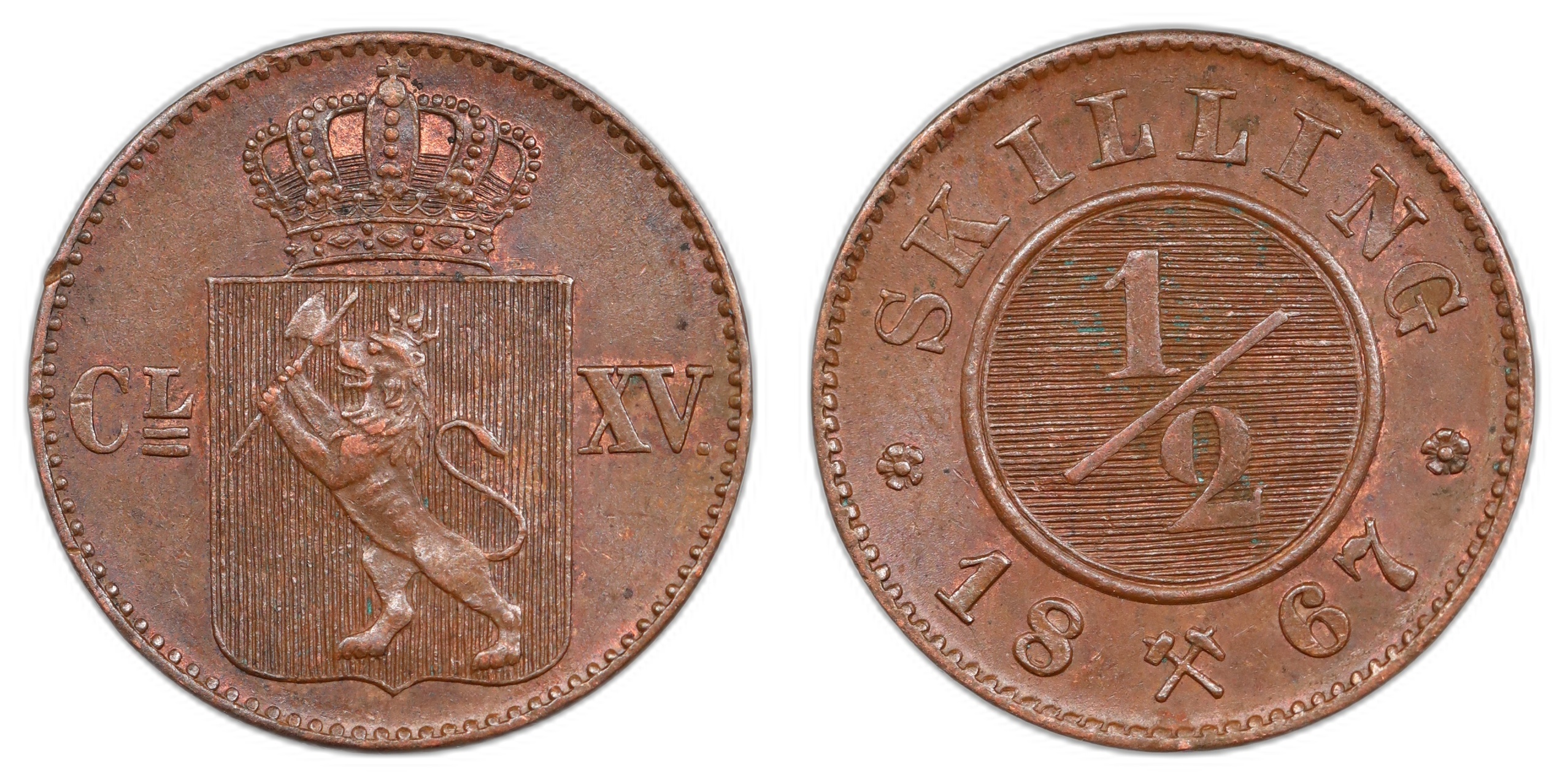 Norge 1/2 Skilling 1867 Kv 01