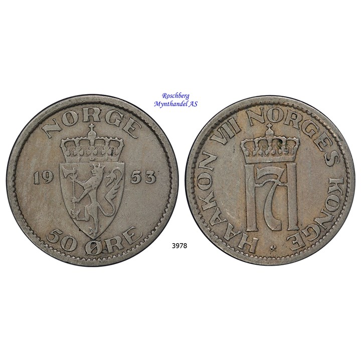 50 Øre 1953 Lite myntmerke Kv 1/1+