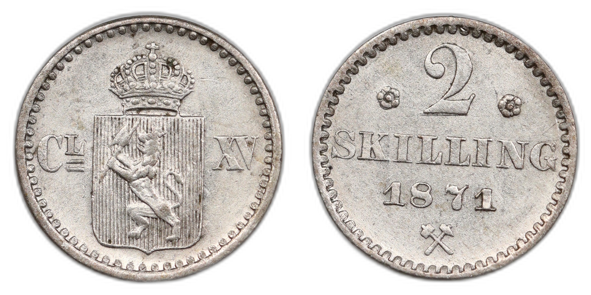 Norge 2 Skilling 1871 Kv 01