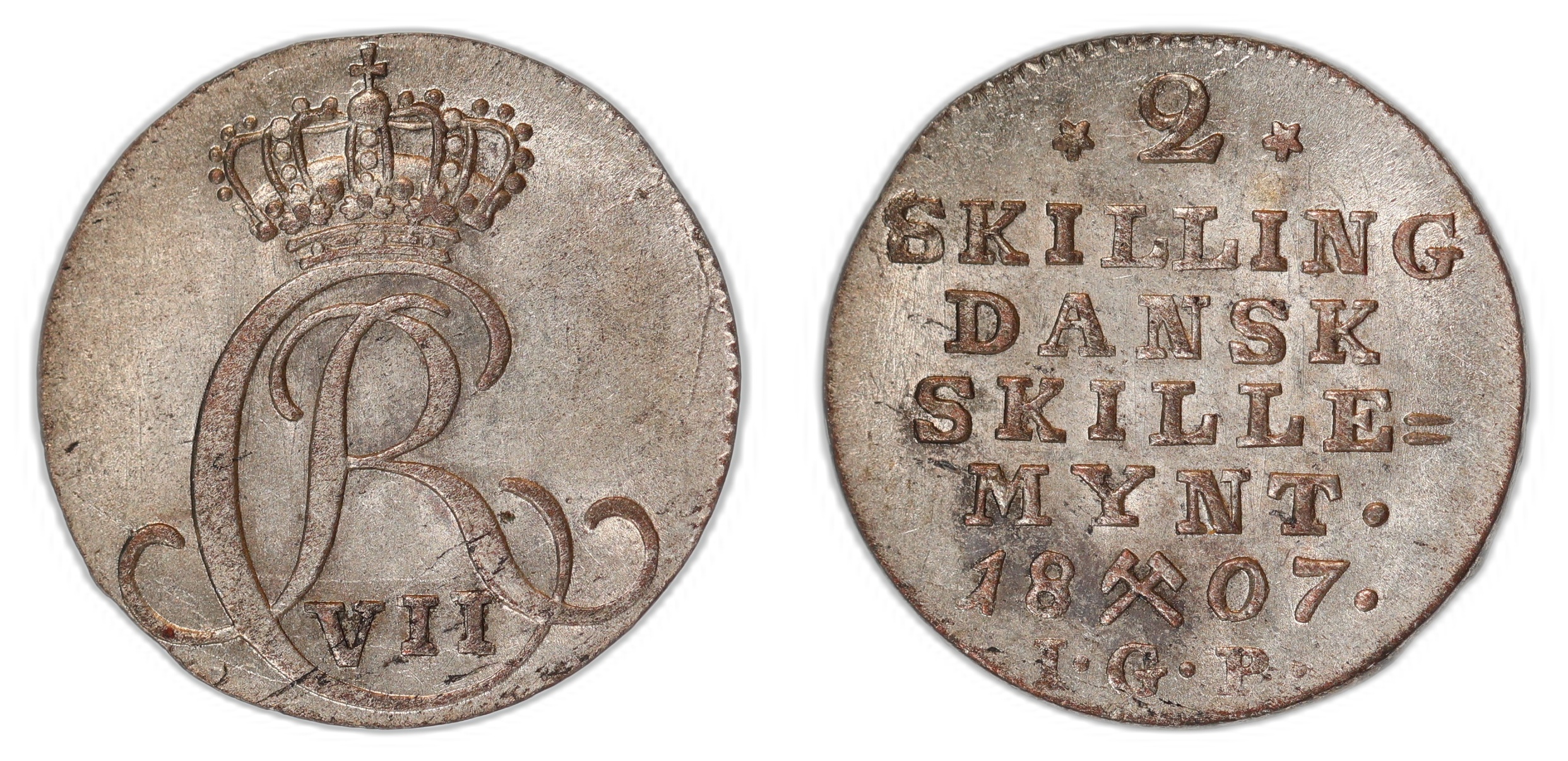 Norge 2 Skilling 1807-IGM Kv: 0/01