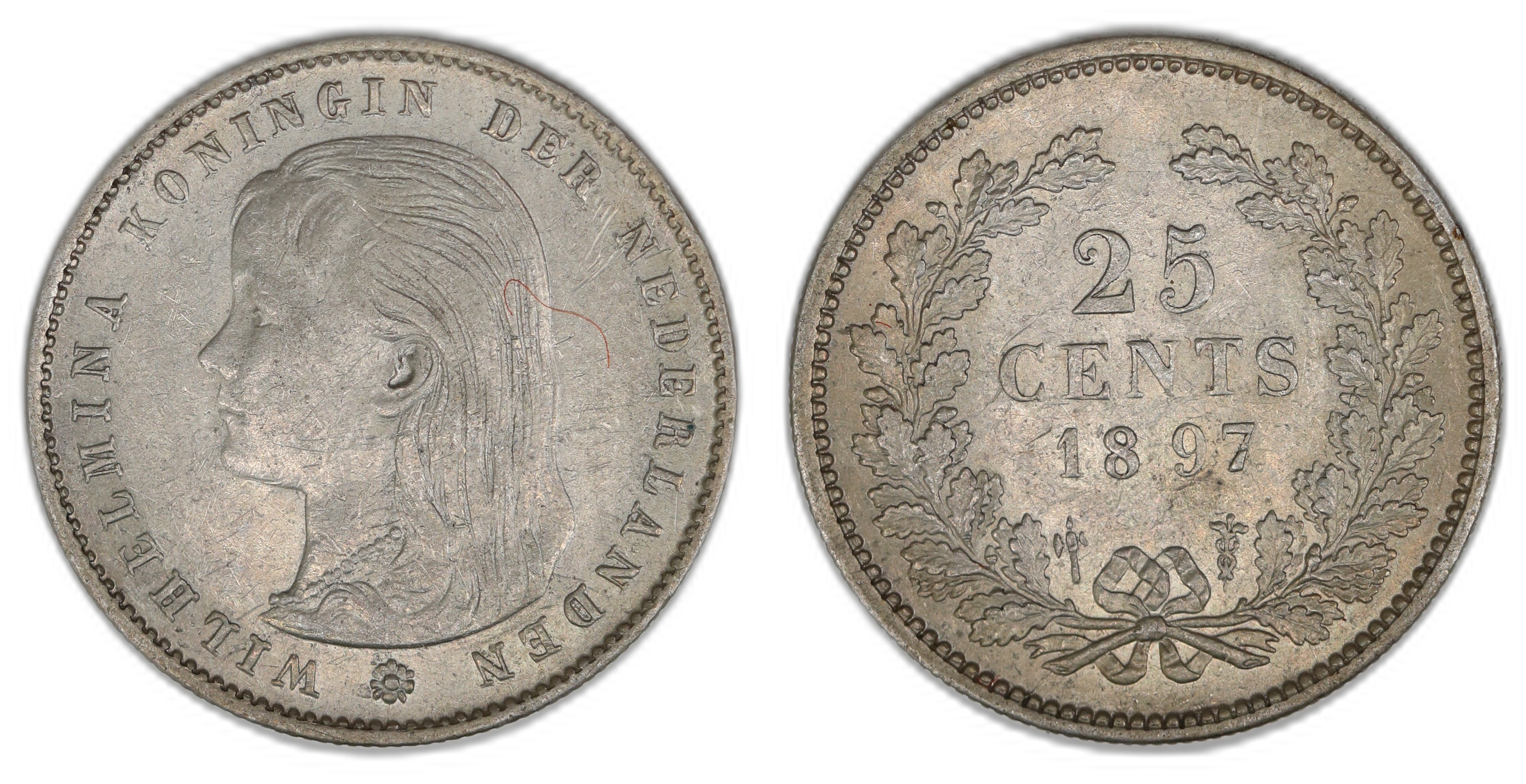 Netherlands 25 Cents 1897  Kv: AU