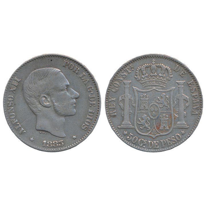 Spanish Philippines 50 Centavos 1883 VF