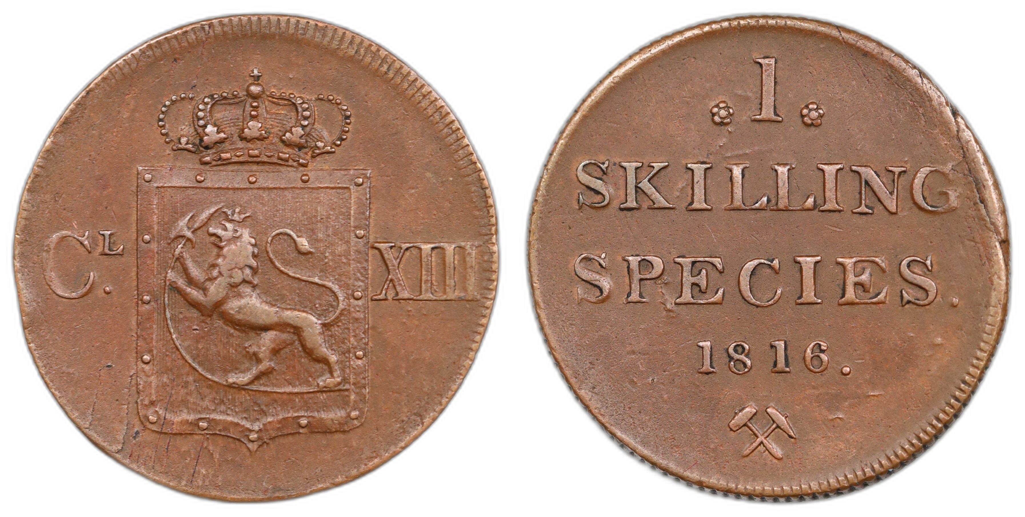 R7665 Norge 1 Skilling 1816 Kv 1+