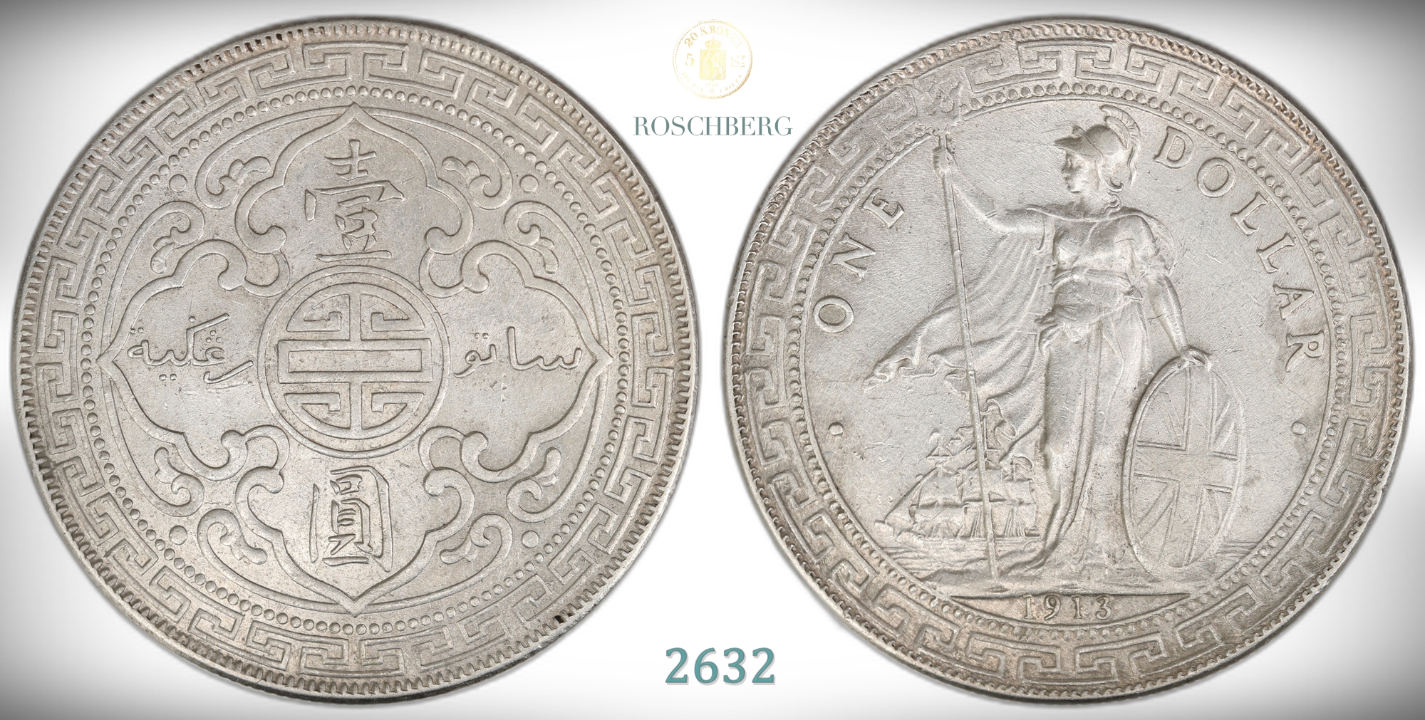 Great Britain Trade Dollar 1913-B  Kv: AU, cleaned