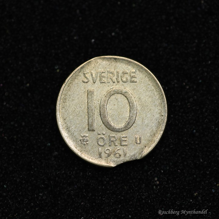Sverige 10 Öre 1961 Kv 1+, Kantklipp