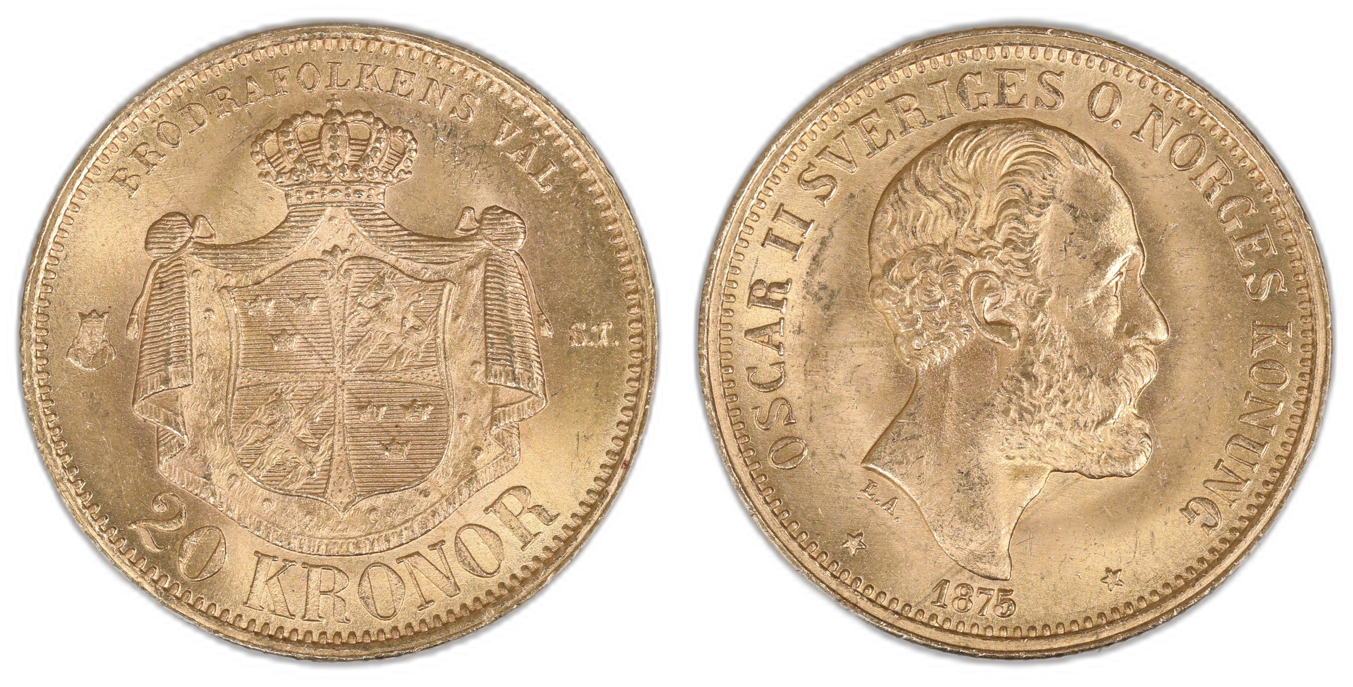 Sverige 20 Kronor 1875  Kv: 0/01