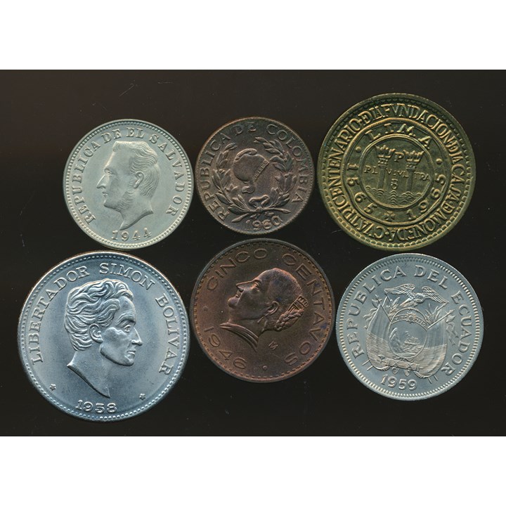 South/Central America 6 Pcs lot 1944-65 UNC