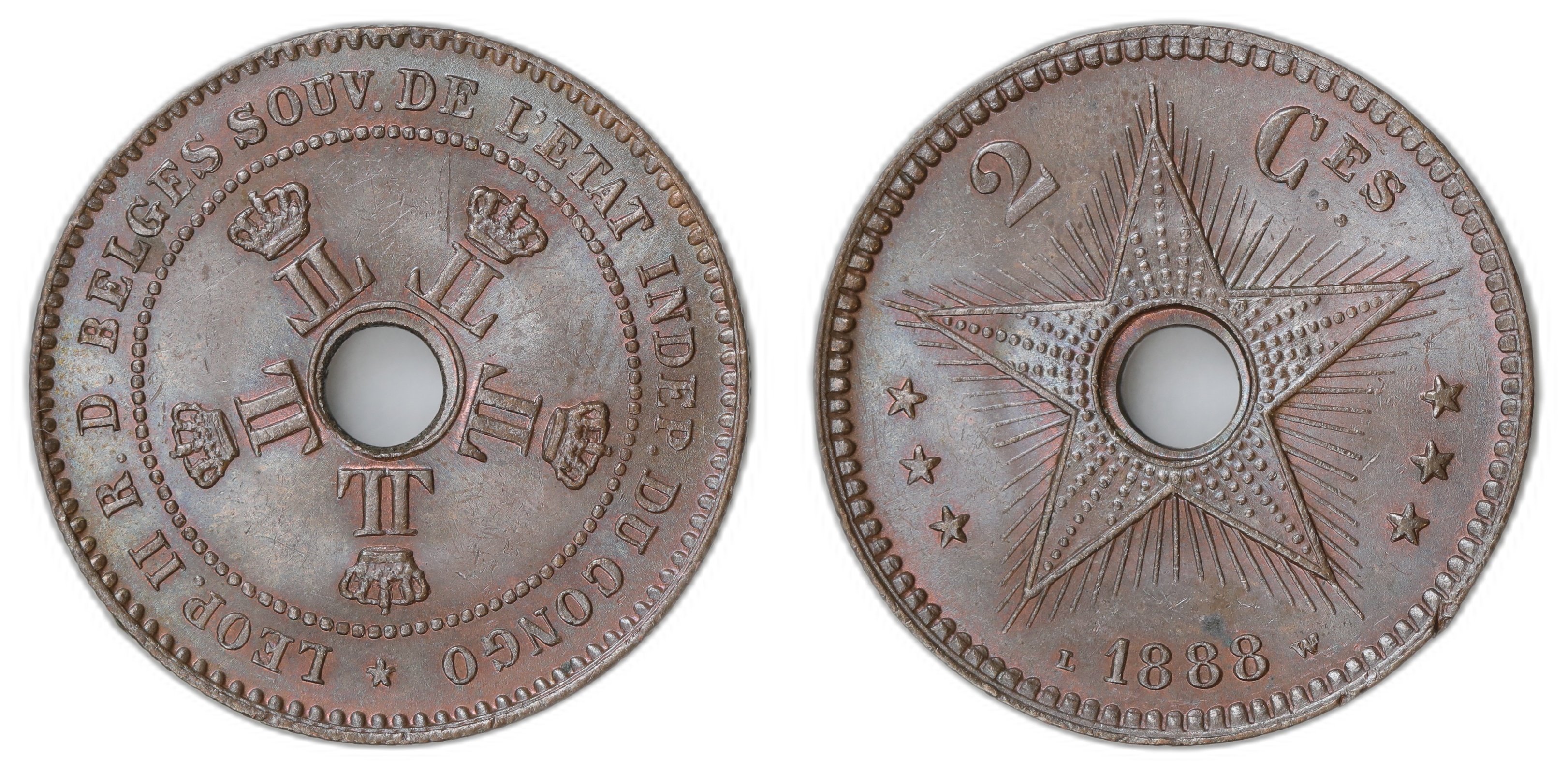 Belgian Congo 2 Centimes 1888 Kv: UNC
