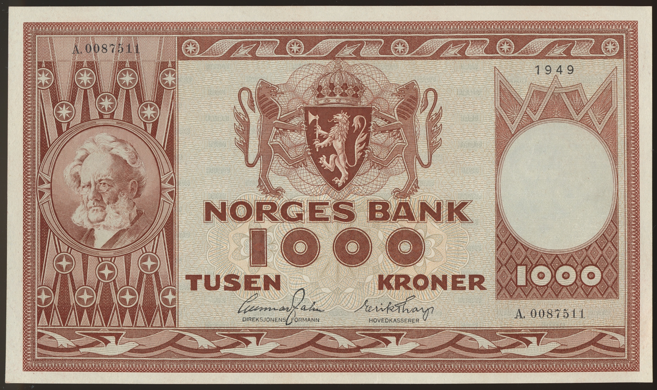 OKT26-2963 Norge 1000 Kroner 1949 A  Kv: 0