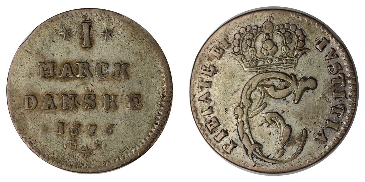 Danmark 1 Mark 1676-GK  Kv: 1+ (VF)