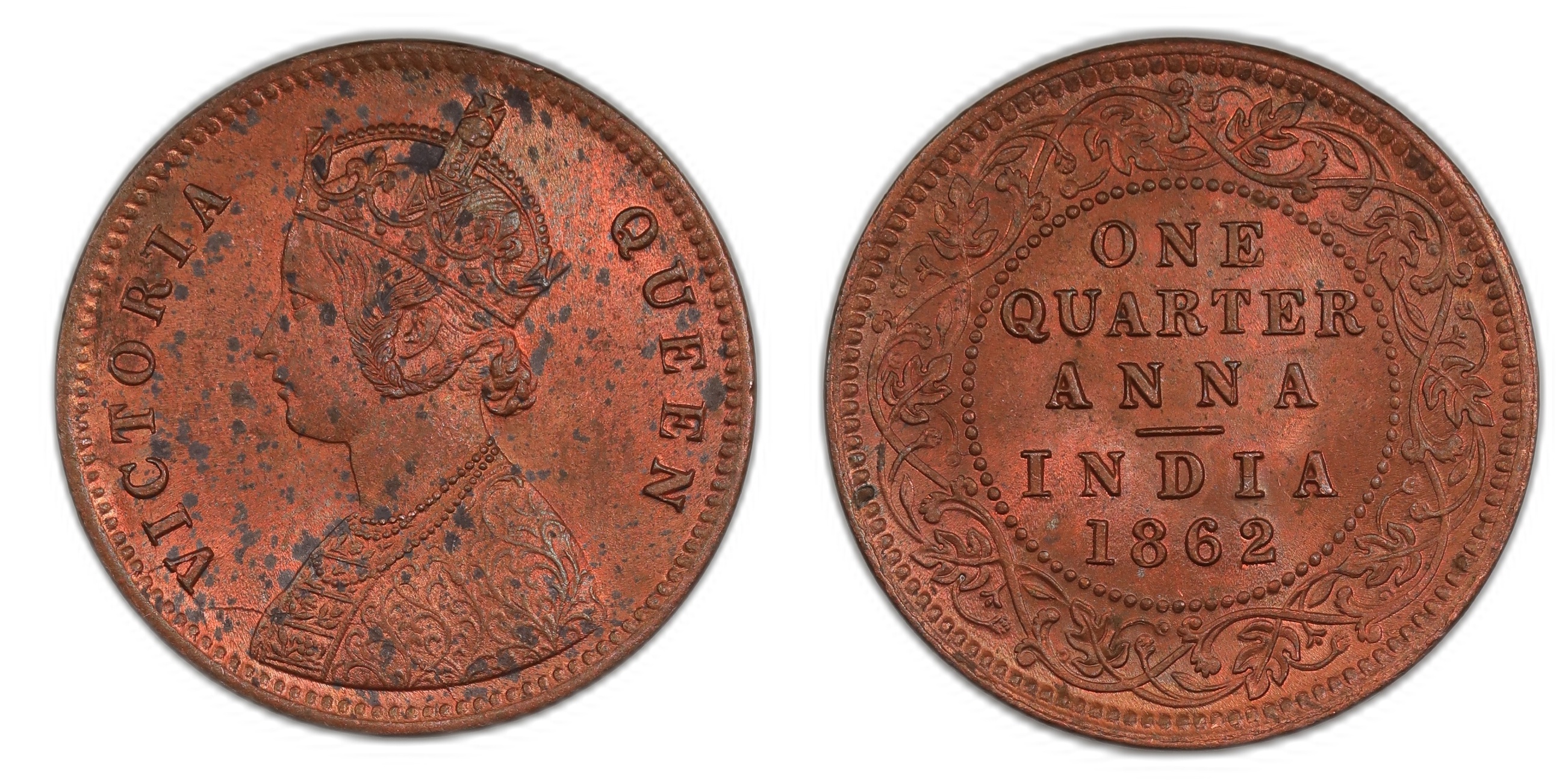 India, British 1/4 Anna 1862 Kv: UNC