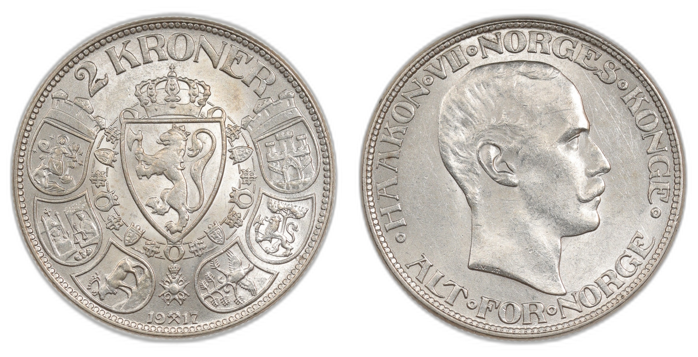 Norge 2 Kroner 1917 Kv 0/01