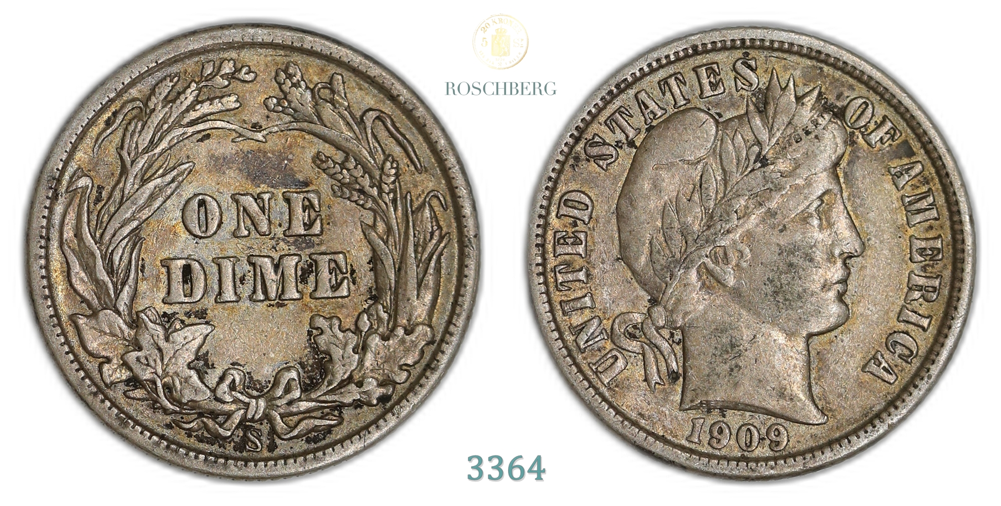 USA 10 Cents 1909-S Barber Dime Kv: XF