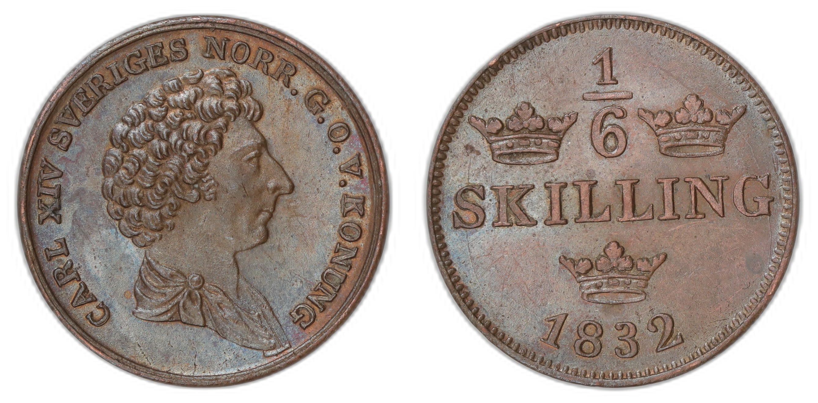 Sweden 1/6 Skilling 1832 Kv: 0/01