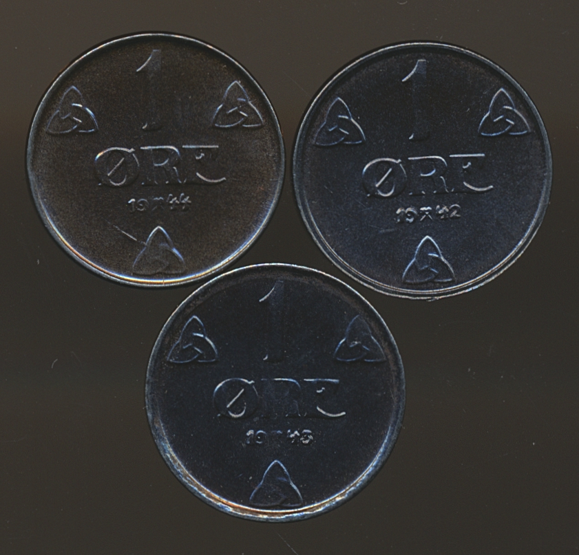 1 Øre 1942, 1943 og 1944 Kv 0