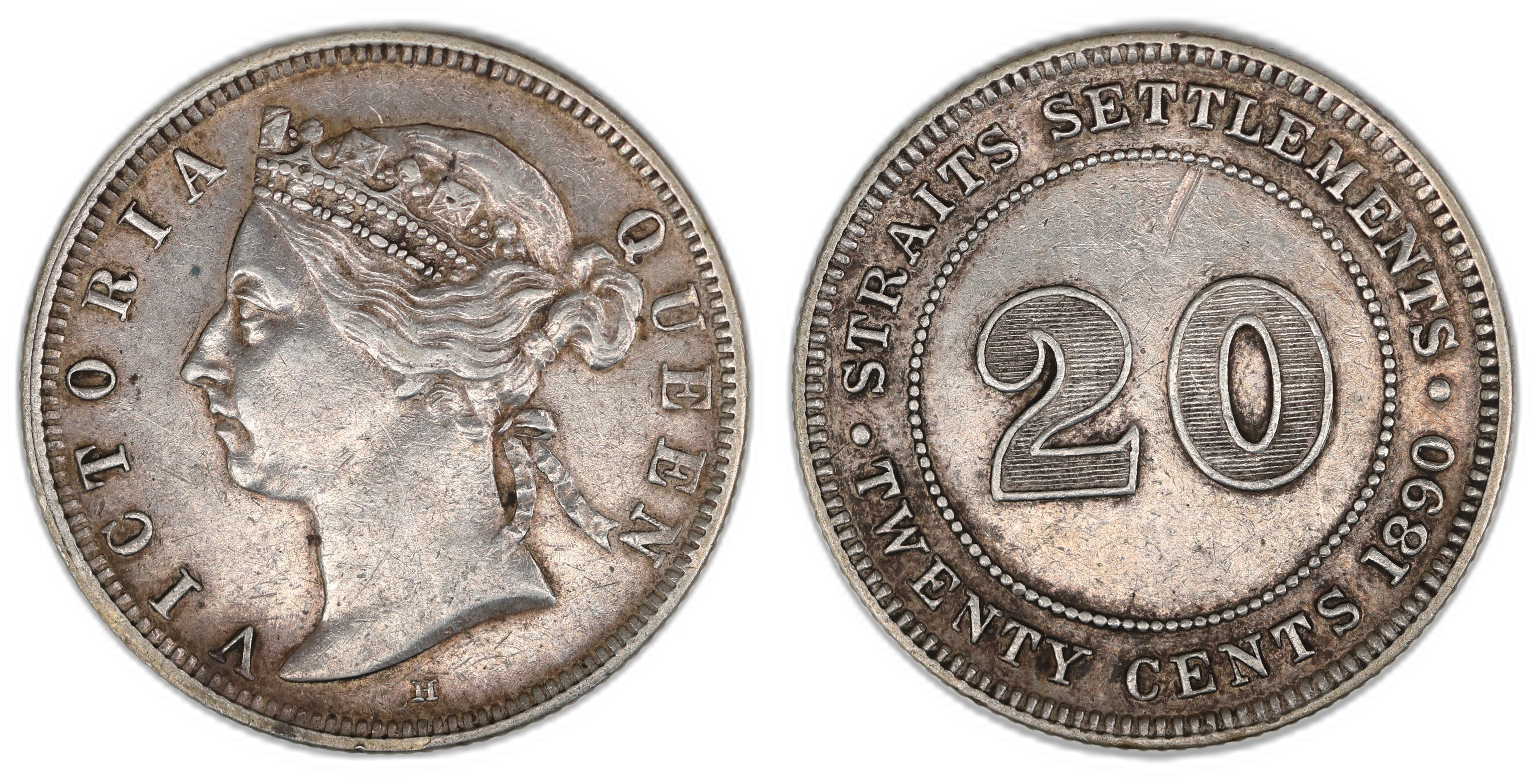 Straits 20 Cents 1890-H  Kv: AU