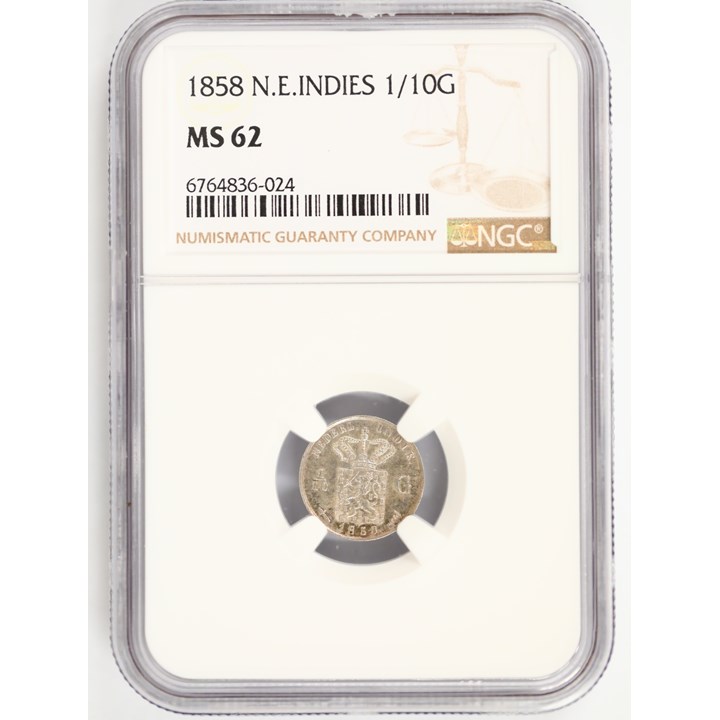 Netherlands East Indies 1/10 Gulden 1858 NGC MS62