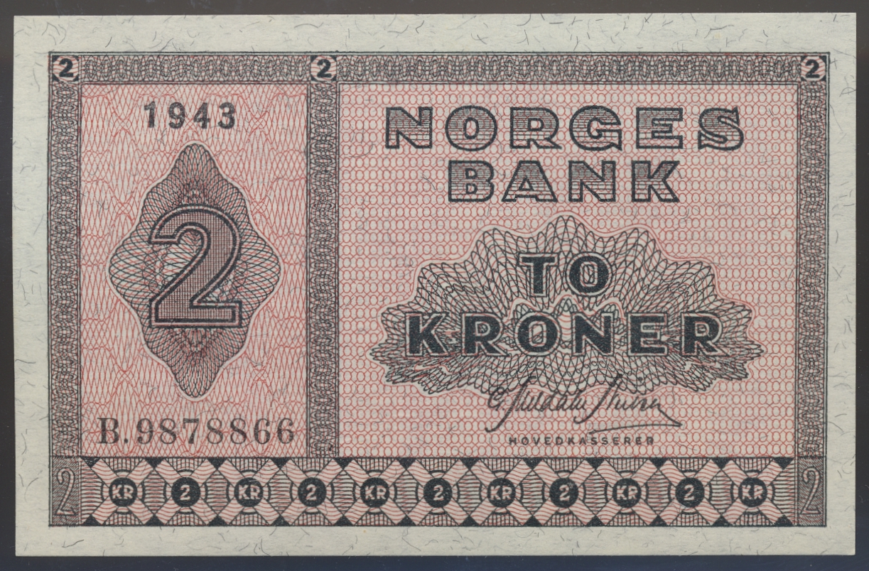 2 Kroner 1943 B Kv 0 (UNC)