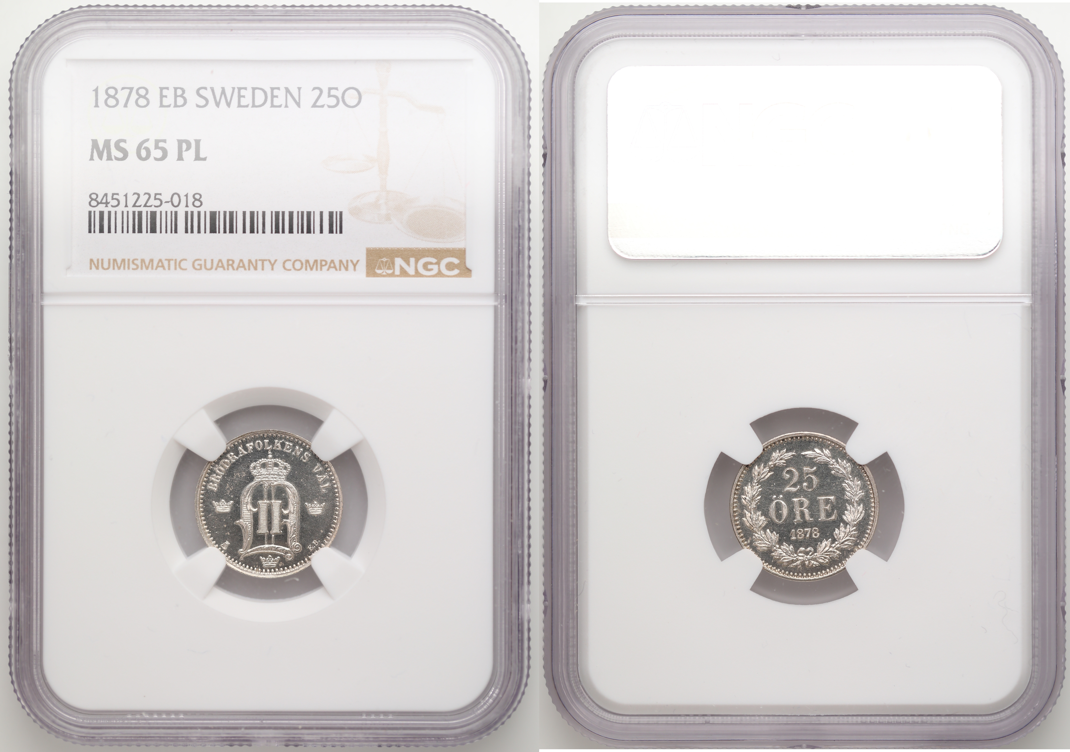 Sverige 25 Öre 1878  Kv: NGC MS65PL