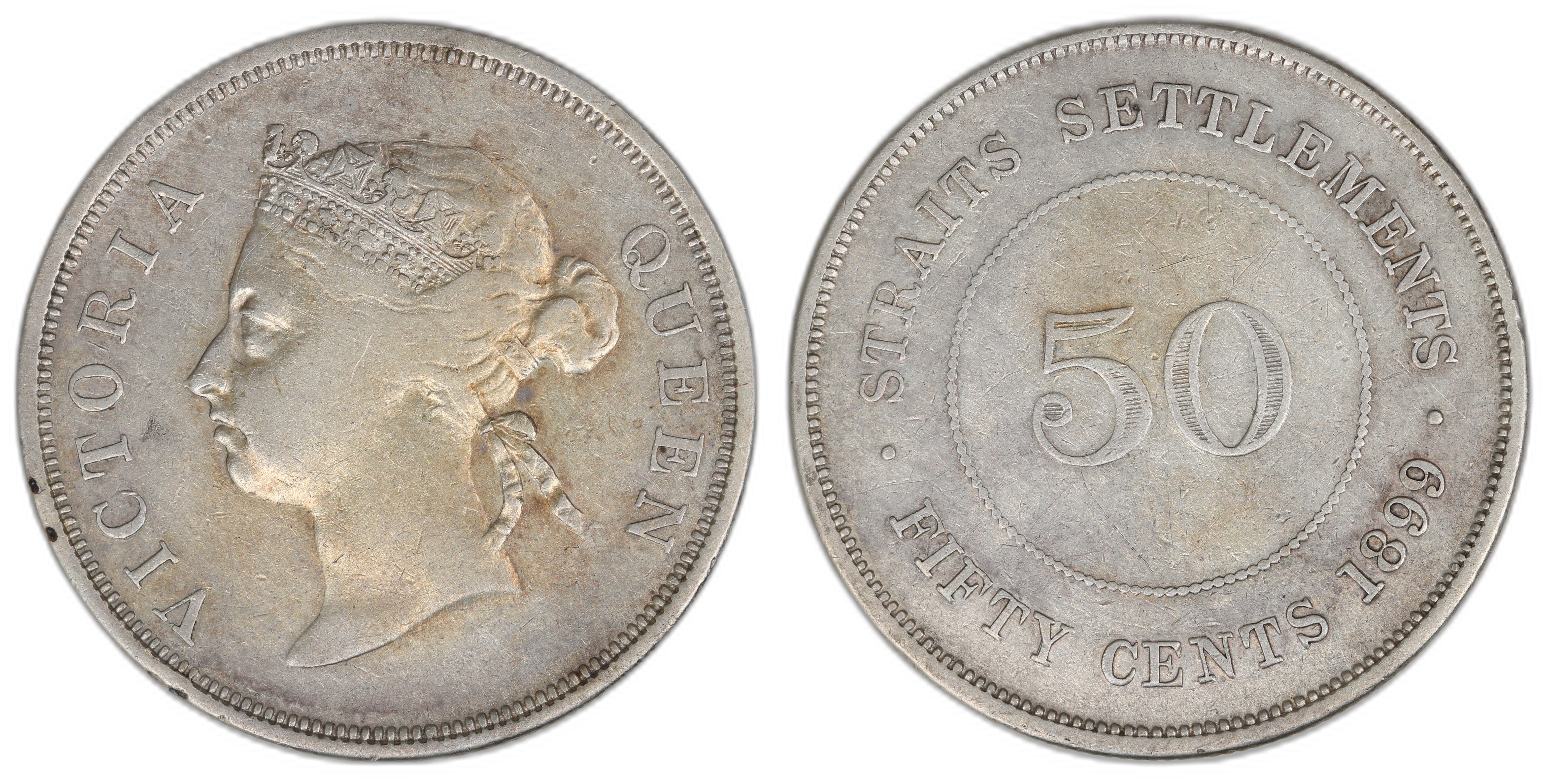 Straits Settlements 50 Cents 1899  Kv: VF