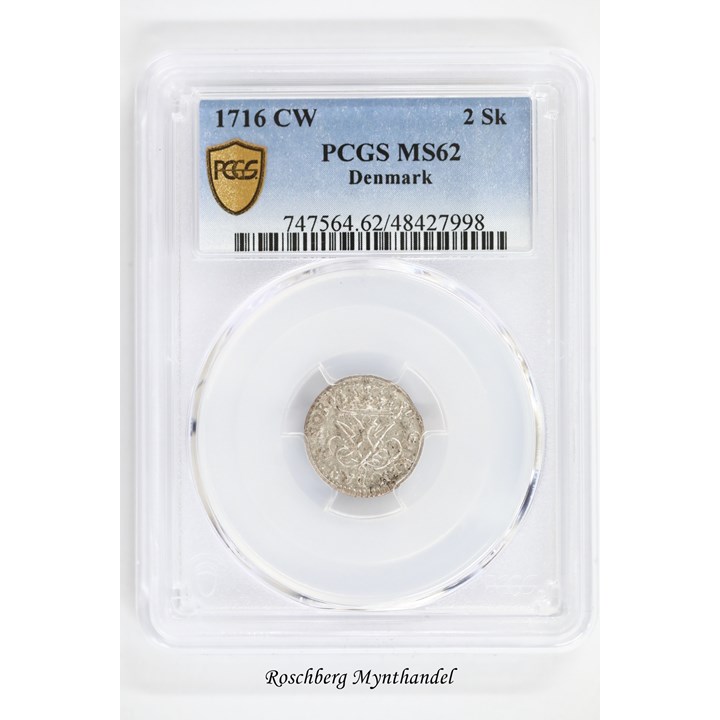Danmark 2 Skilling 1716 CW PCGS MS62