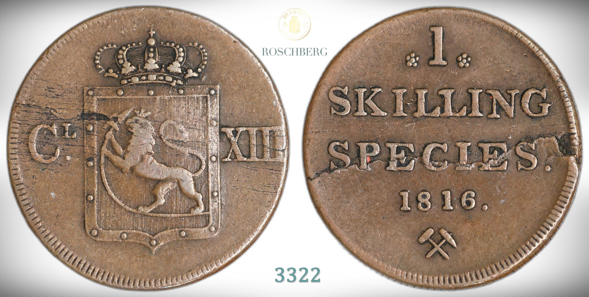 Norge 1 Skilling 1816  Kv: 1/1+, blankettfeil