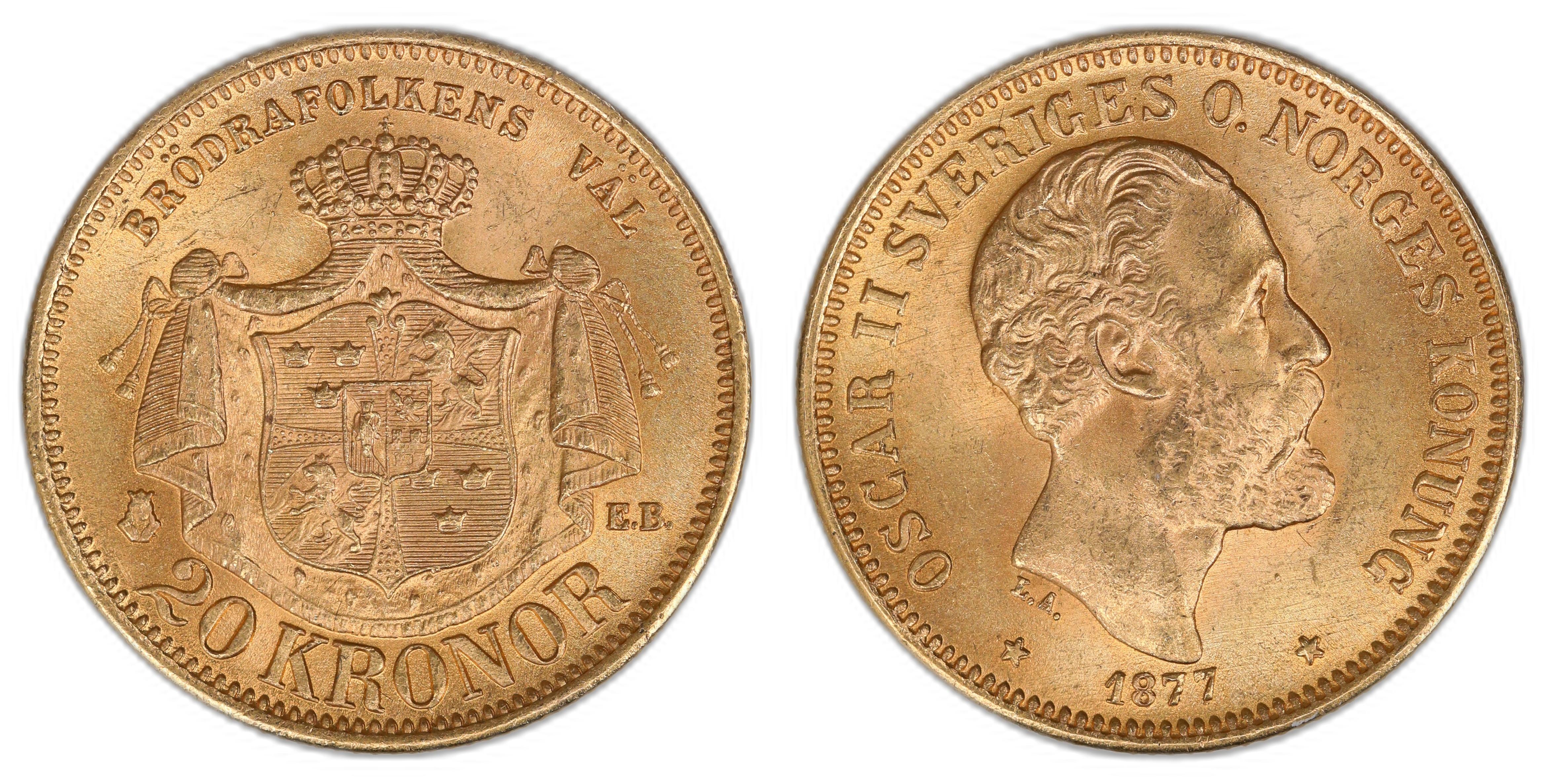 Sverige 20 Kronor 1877  Kv: 0/01