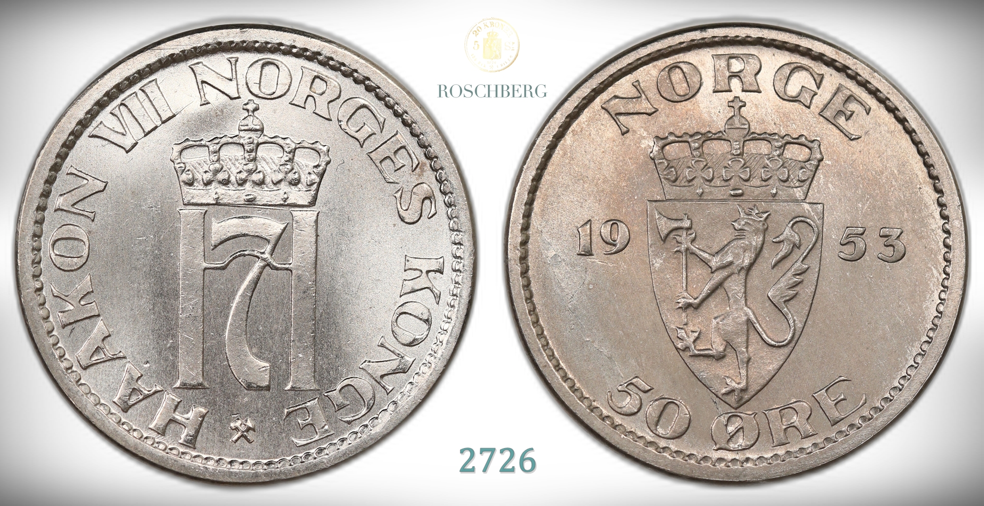 Norge 50 Øre 1953 Bred årstall Kv: 0