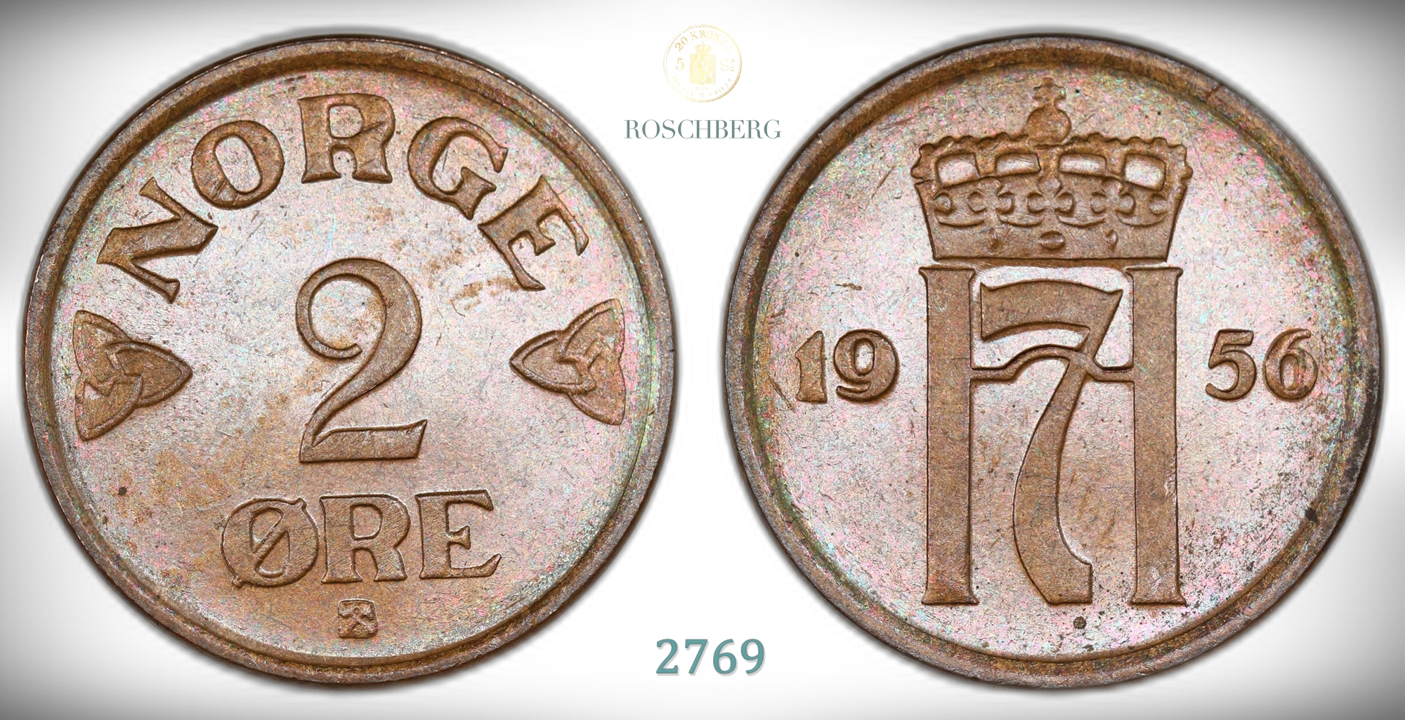Norge 2 Øre 1956  Kv: PRAKT