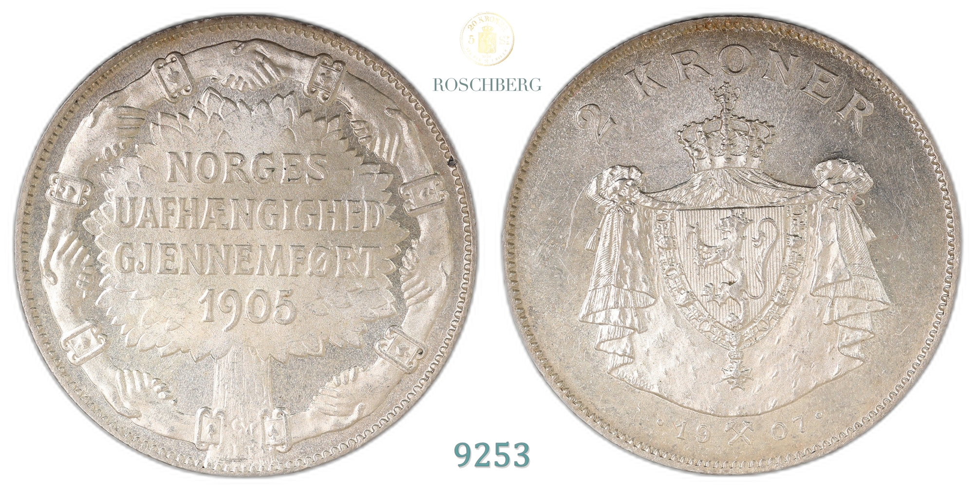 Norge 2 Kroner 1907 Kv: 0/01