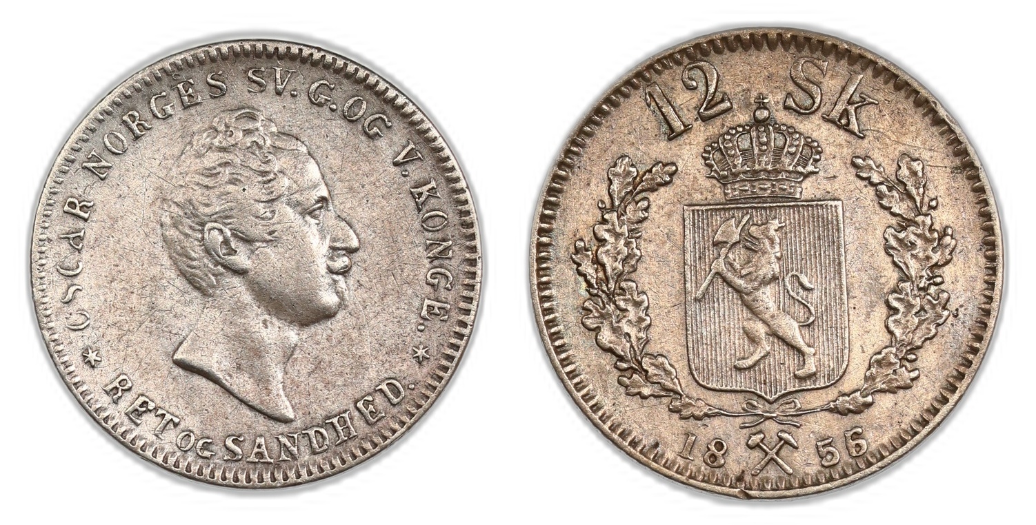 Norge 12 Skilling 1856/5 Kv 1/1+
