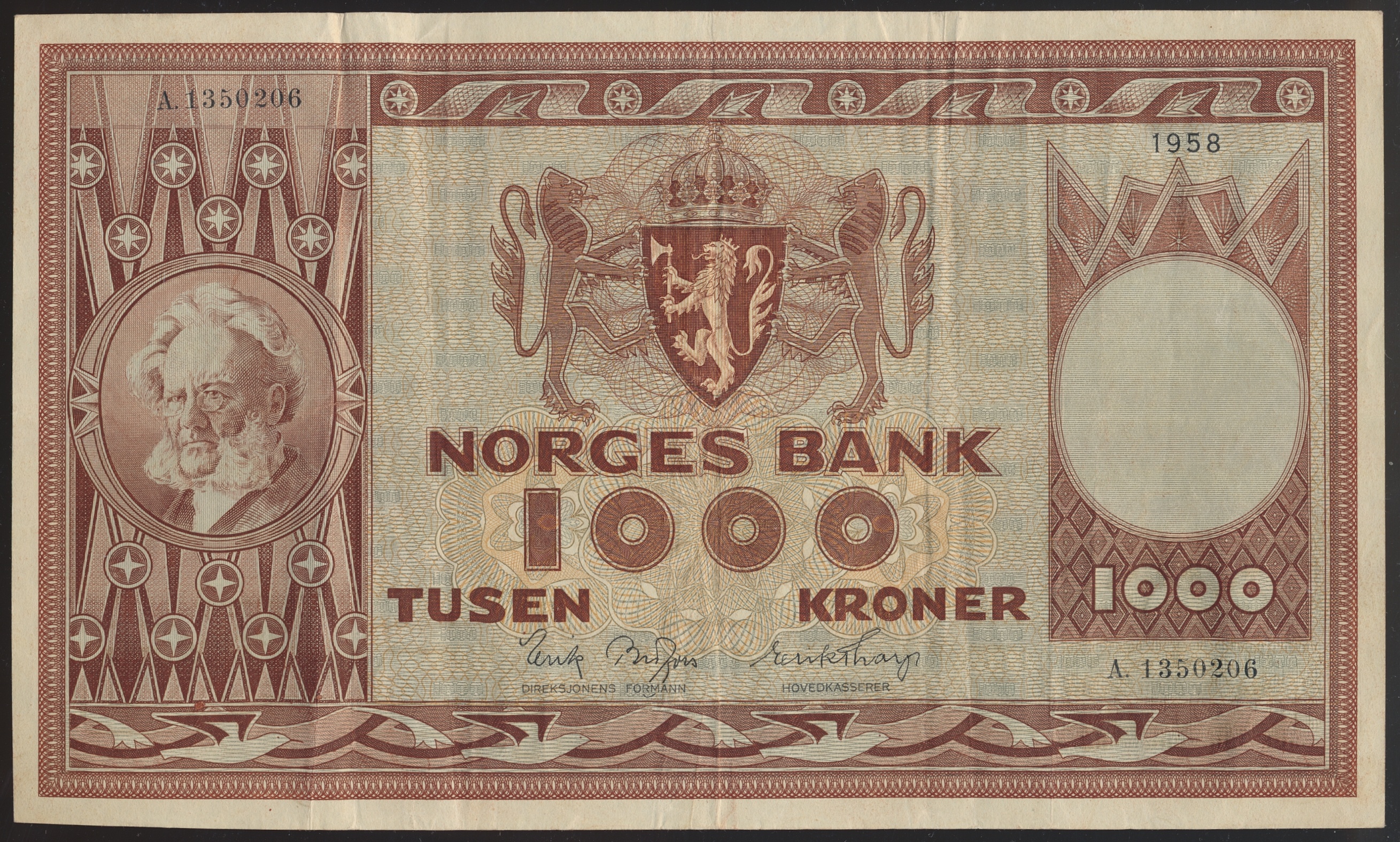 AUG26-2915 Norge 1000 Kroner 1958 A  Kv: 1