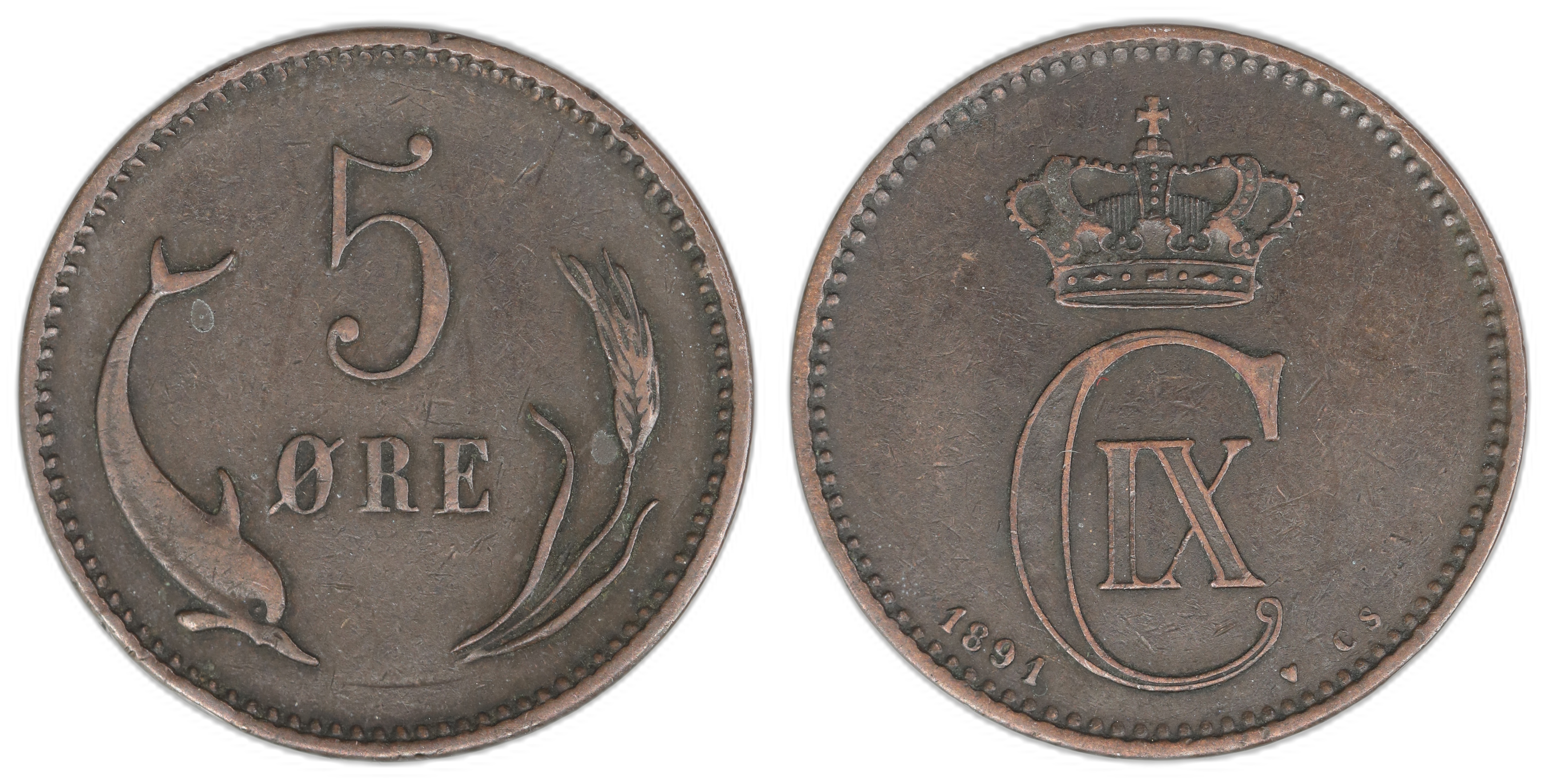 Danmark 5 Øre 1891  Kv: 1+