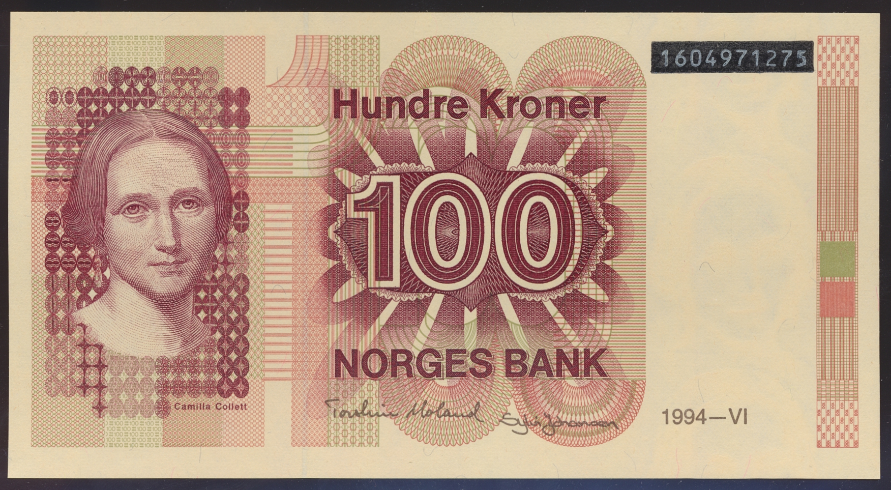 100 Kroner 1994 Sort Nummer Kv 0 (UNC)