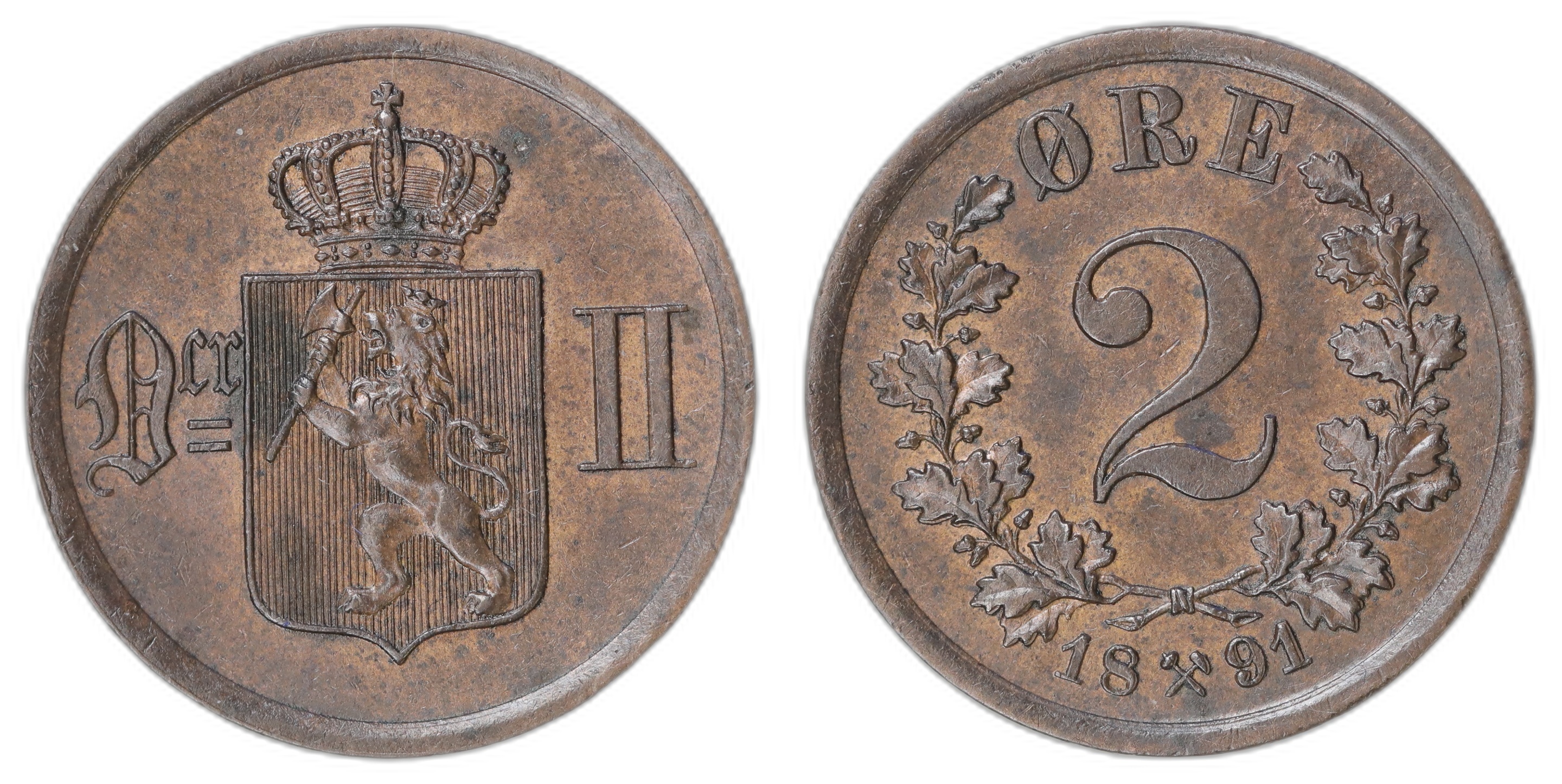 Norge 2 Øre 1891 Kv: 01