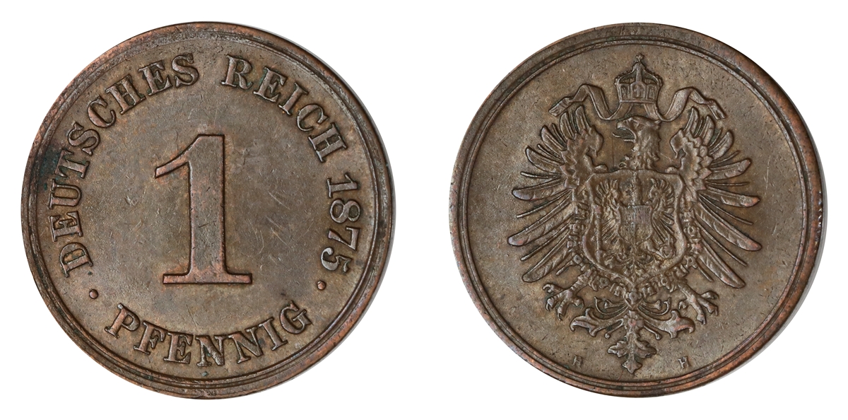 Germany 1 Pfennig 1875-H  Kv: AU
